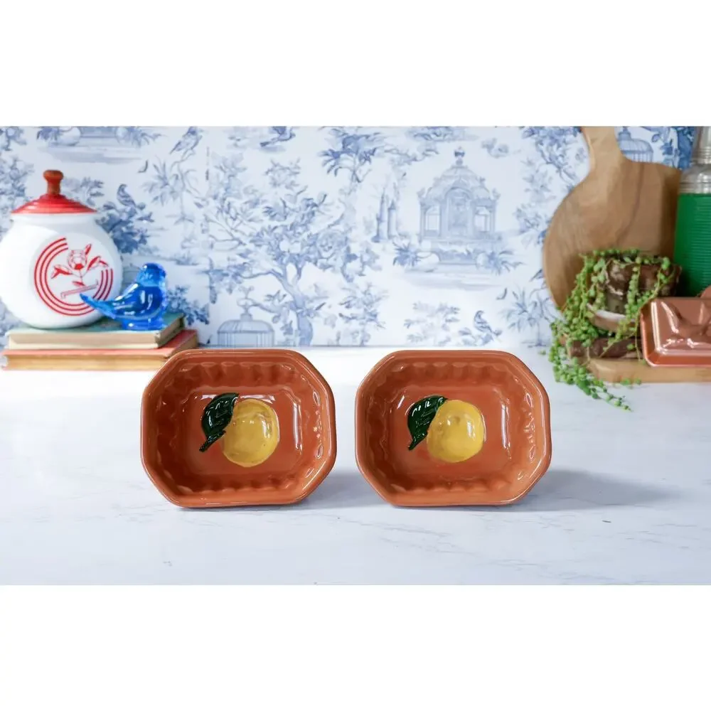 VTG Stangl Pottery Lemon Fruit Jello Pudding Molds Set 2 Cottage Farmhouse Bowl